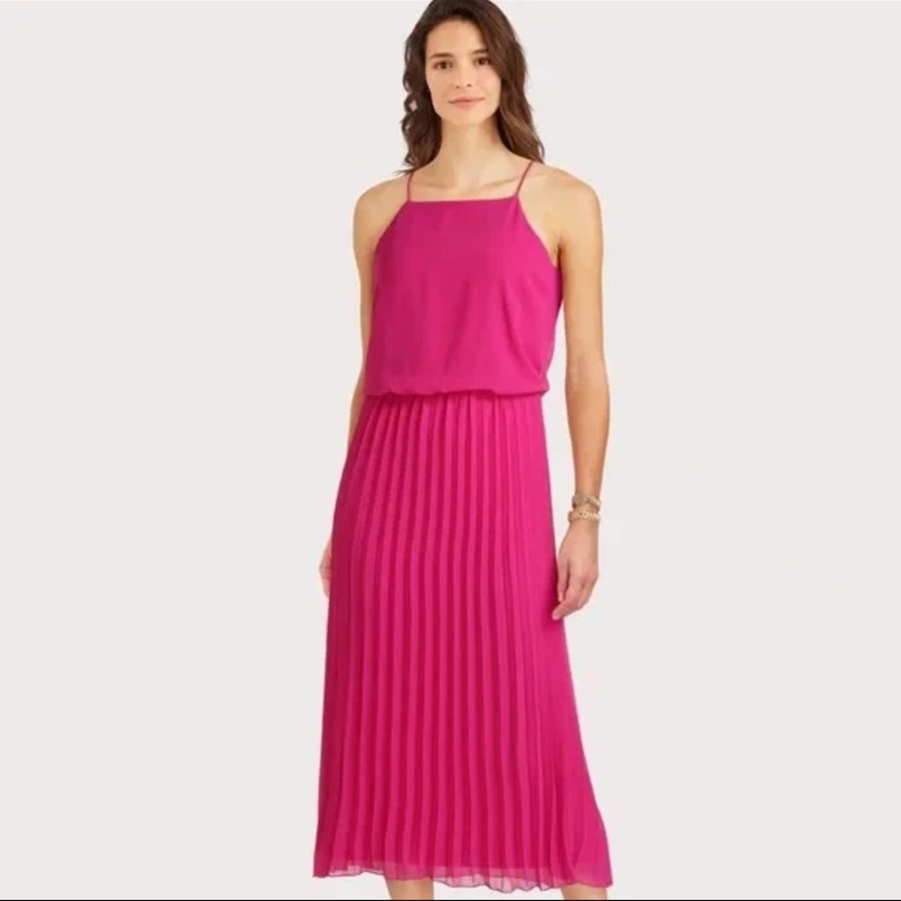 Sam Edelman Pleated Midi Dress in Island Pink - Picture 1 of 7